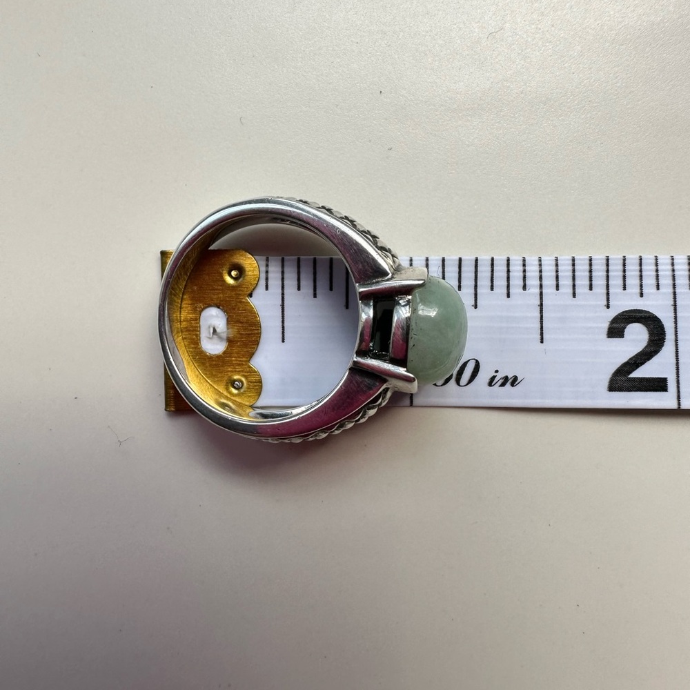 Vintage 925 Stamped Sterling Silver & Jade Jadeite Cabochon Ring Size 8 - Picture 10 of 13